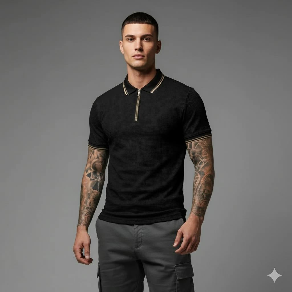 Men Black Sold Polo Collar T-shirt