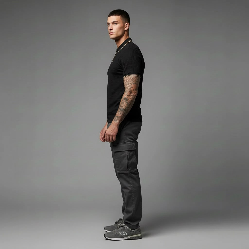 Men Black Sold Polo Collar T-shirt
