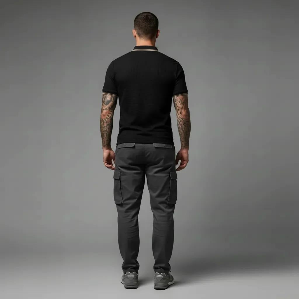 Men Black Sold Polo Collar T-shirt