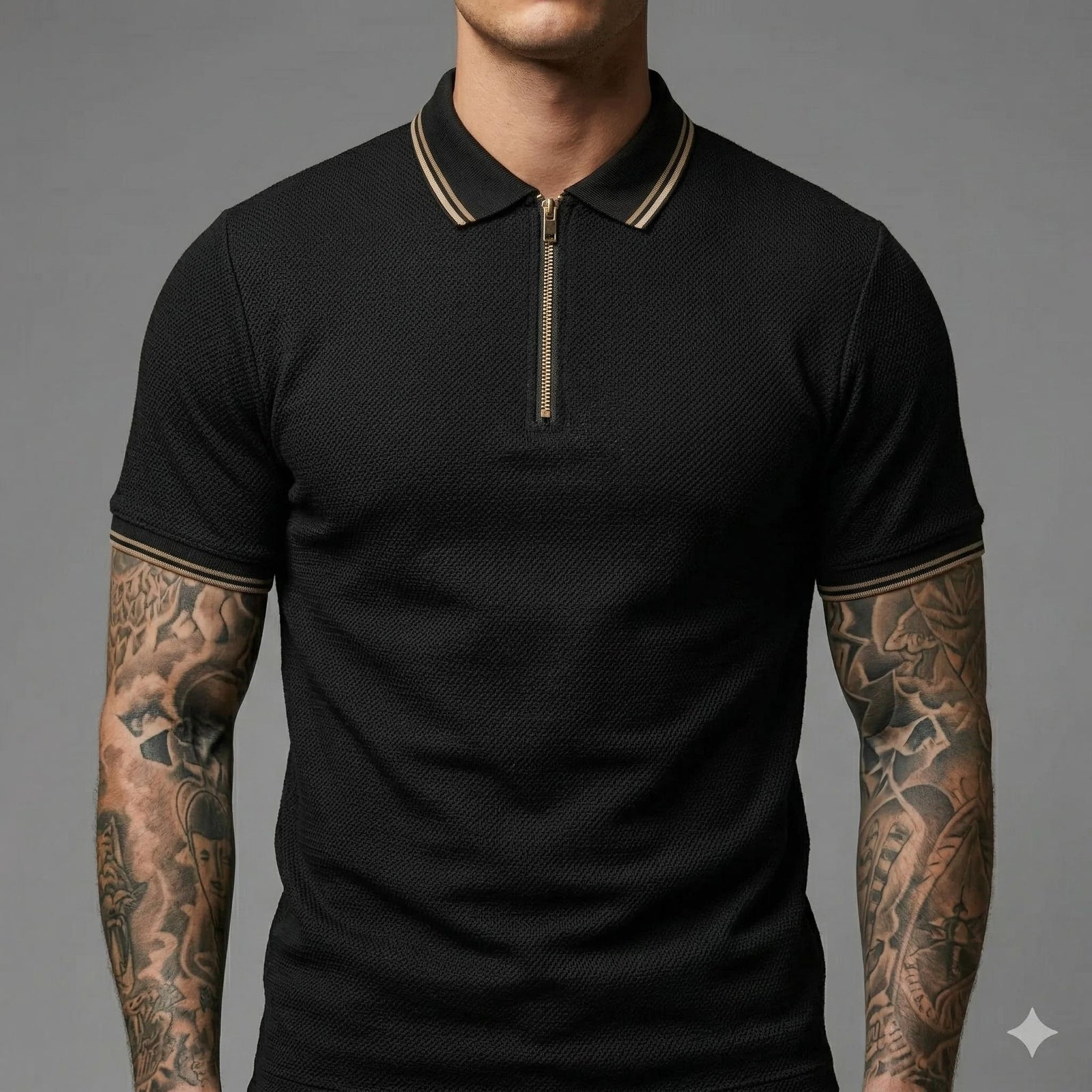 Men Black Sold Polo Collar T-shirt