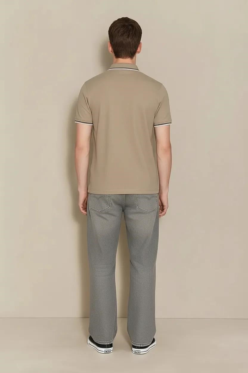 Men Khaki Sold Polo Collar T-shirt