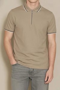Men Khaki Sold Polo Collar T-shirt