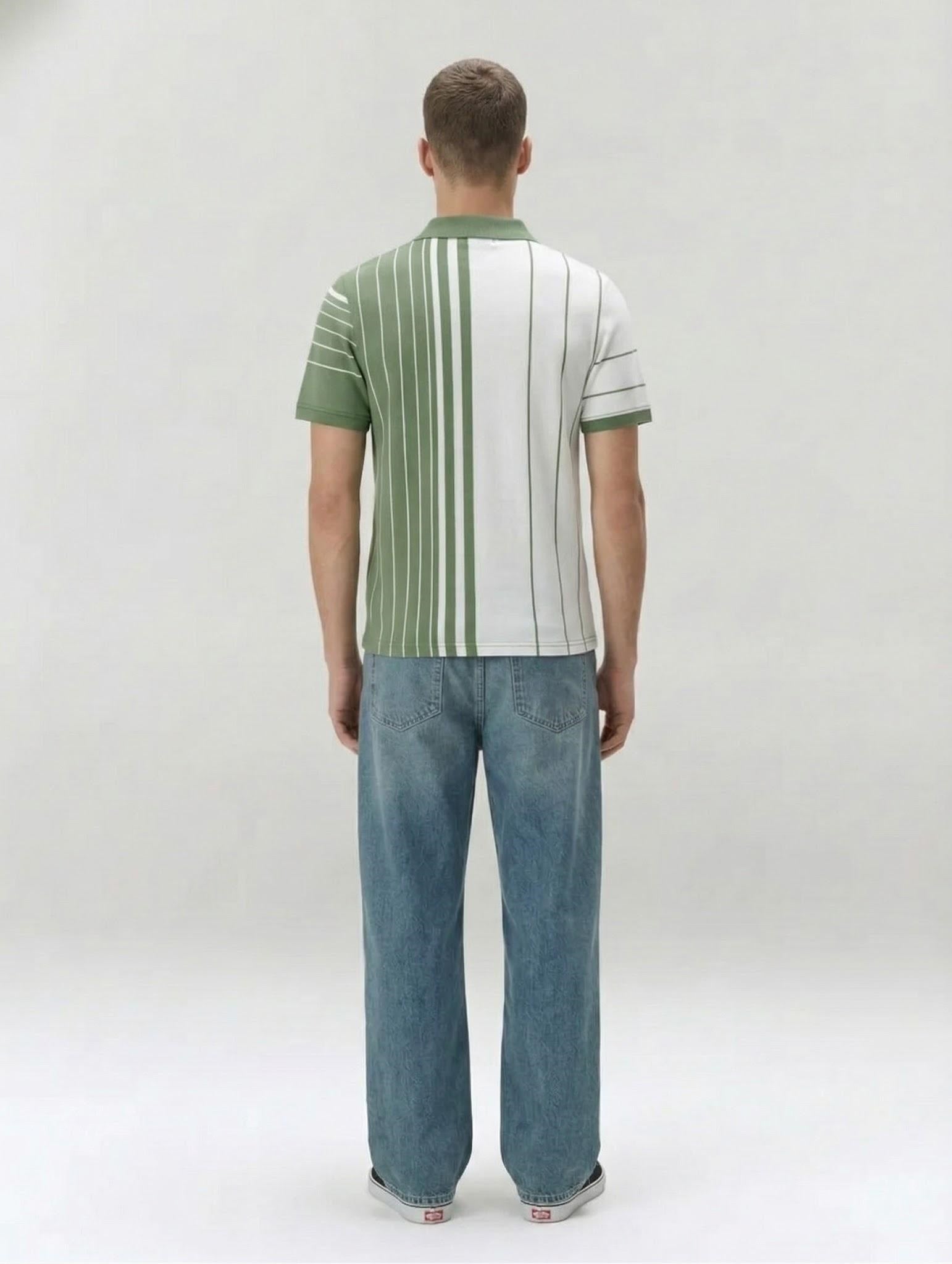 Men Oil Green Colourblocked Polo Collar T-shirt