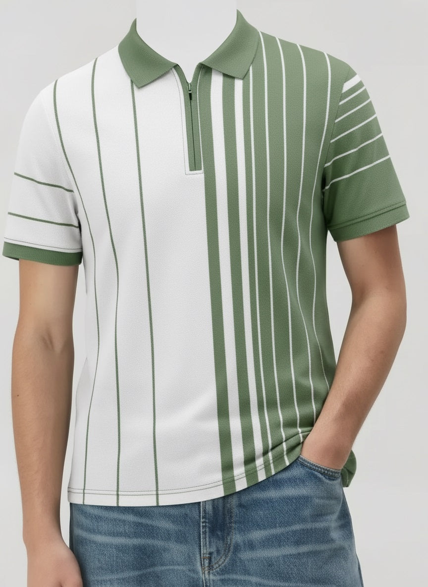 Men Oil Green Colourblocked Polo Collar T-shirt
