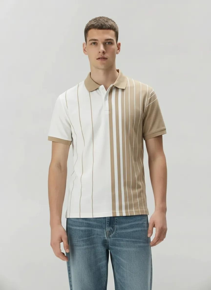 Men Stone Colourblocked Polo Collar T-shirt