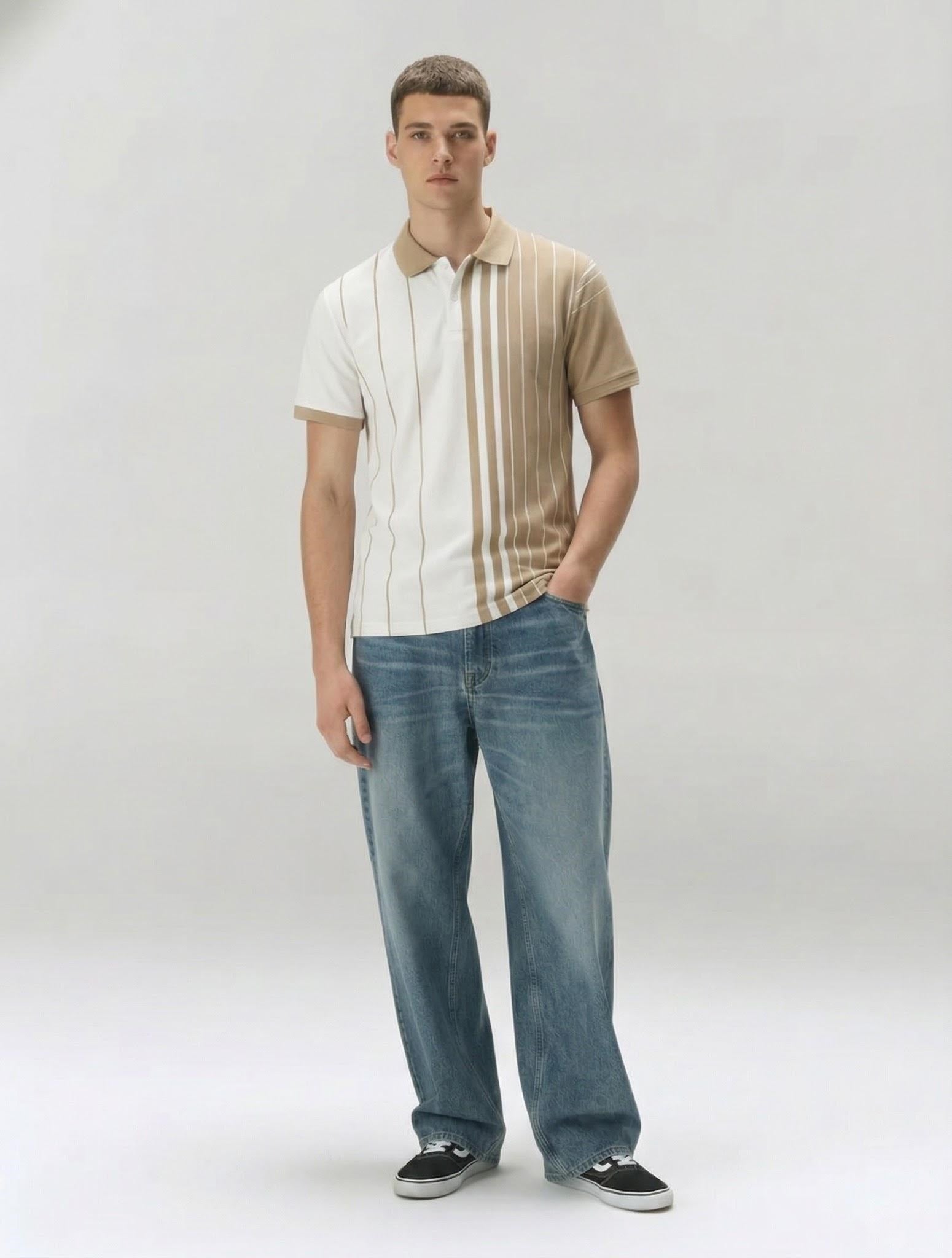 Men Stone Colourblocked Polo Collar T-shirt