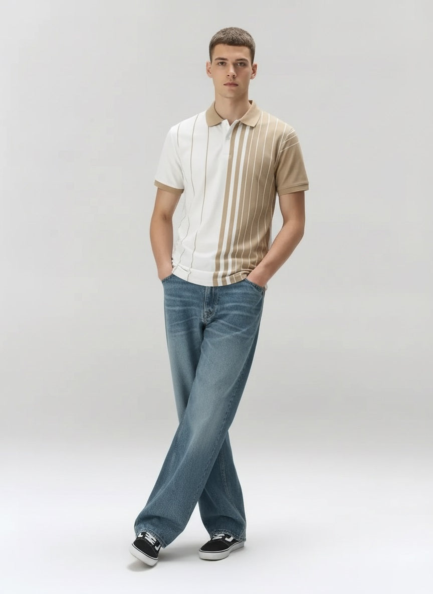 Men Stone Colourblocked Polo Collar T-shirt