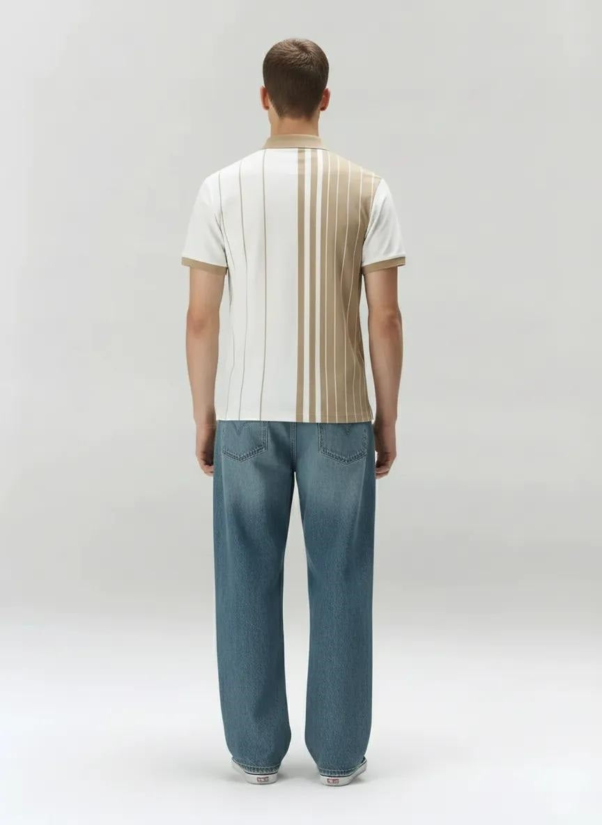 Men Stone Colourblocked Polo Collar T-shirt