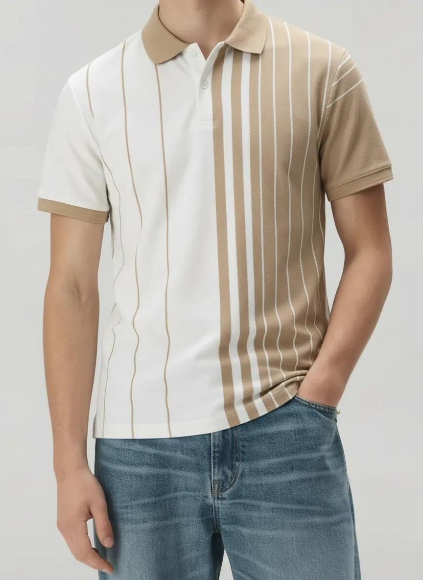 Men Stone Colourblocked Polo Collar T-shirt