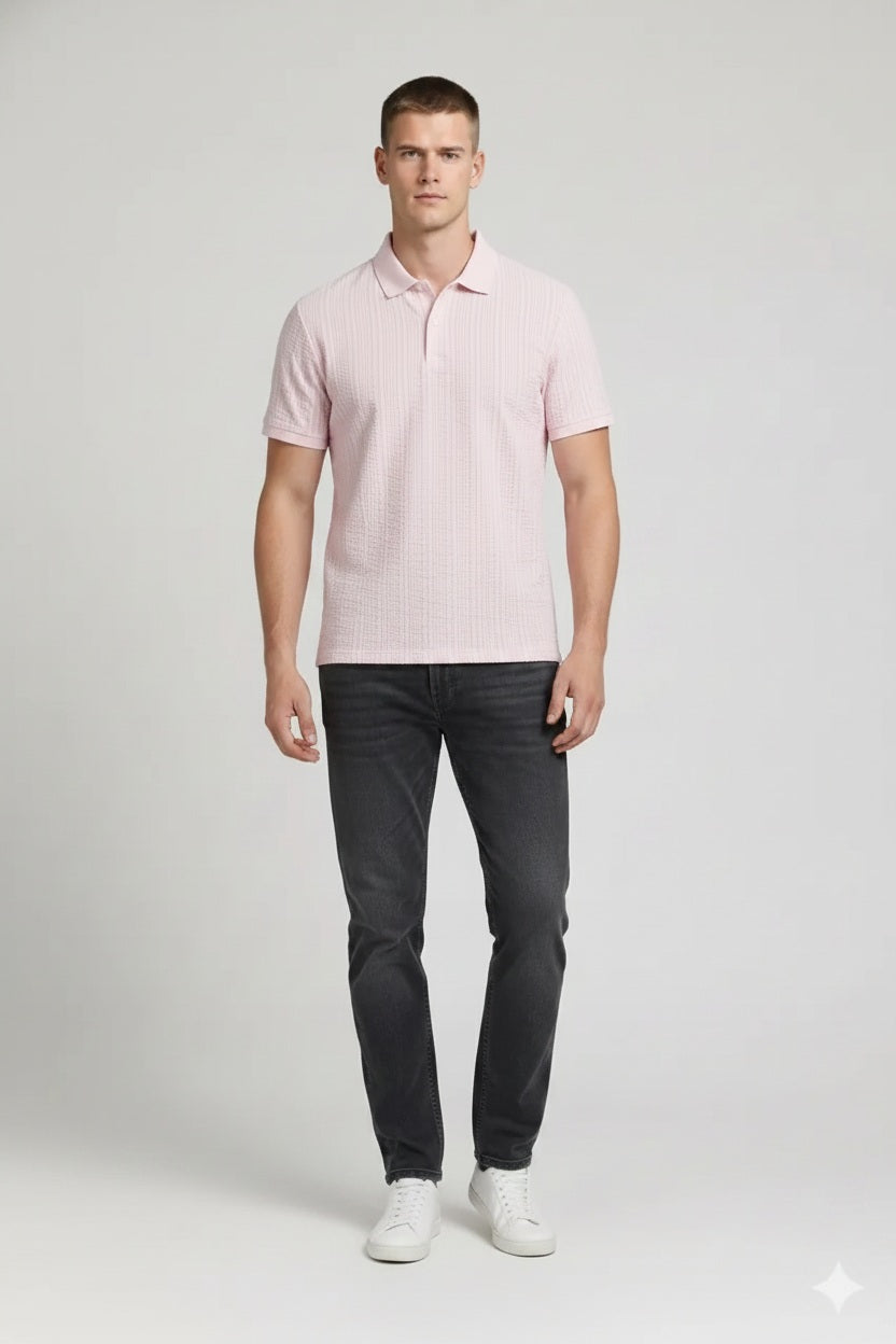 Men Barely Pink Polo Collar Pockets T-shirt