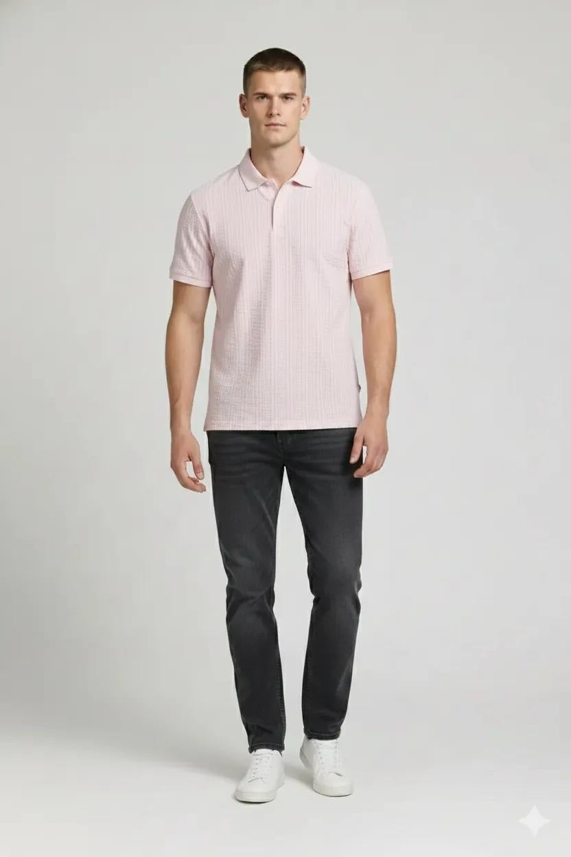 Men Barely Pink Polo Collar Pockets T-shirt