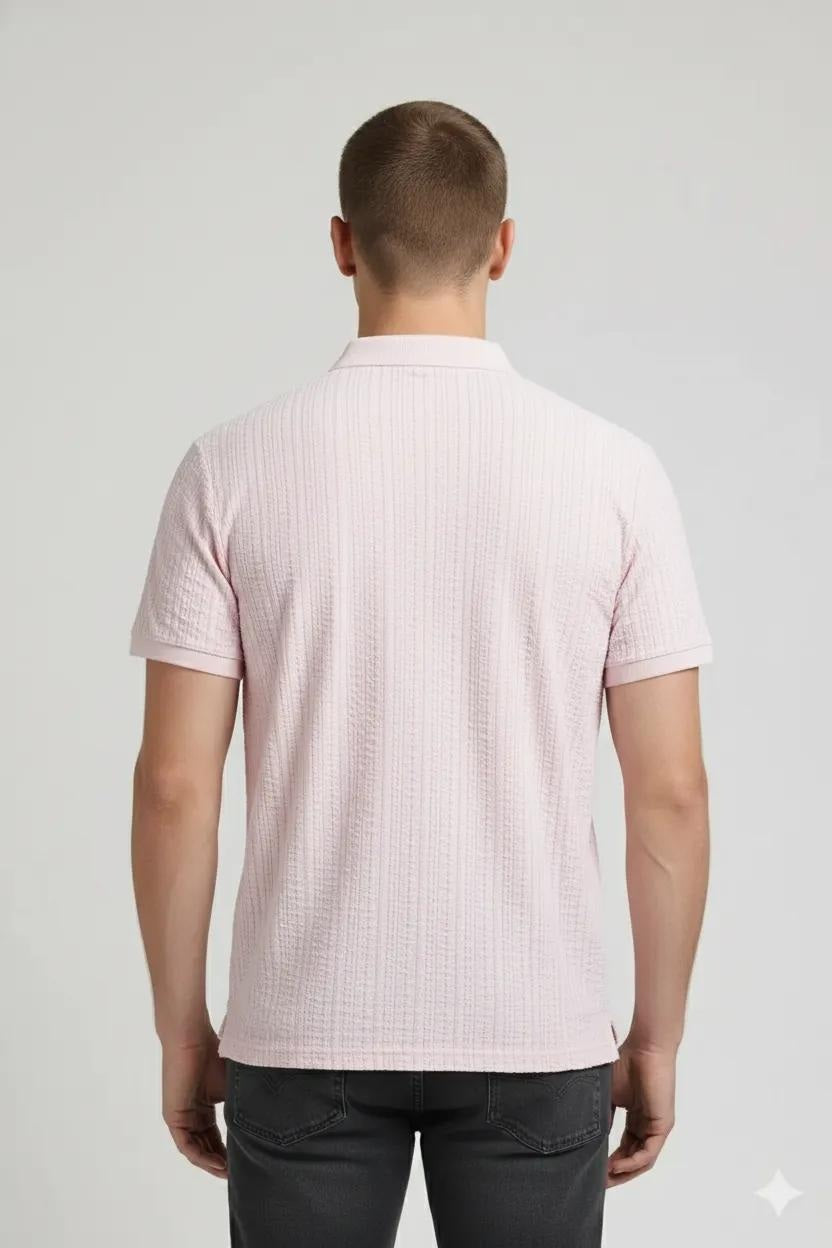 Men Barely Pink Polo Collar Pockets T-shirt