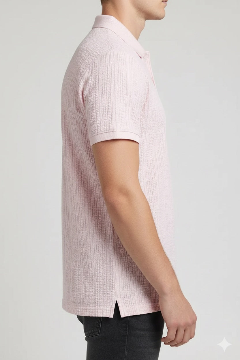 Men Barely Pink Polo Collar Pockets T-shirt
