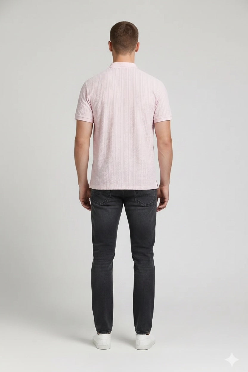 Men Barely Pink Polo Collar Pockets T-shirt