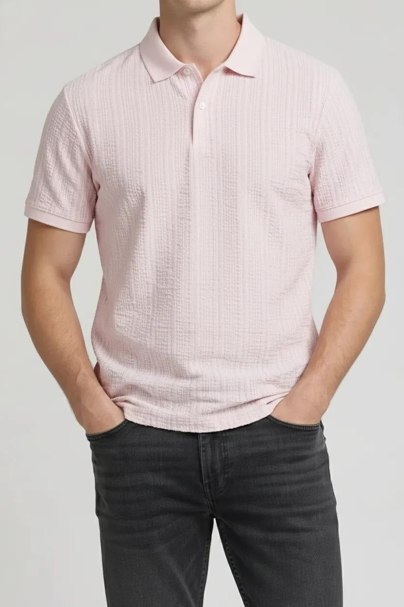 Men Barely Pink Polo Collar Pockets T-shirt