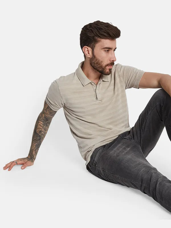 Octave Striped Polo Collar Cotton T-Shirt