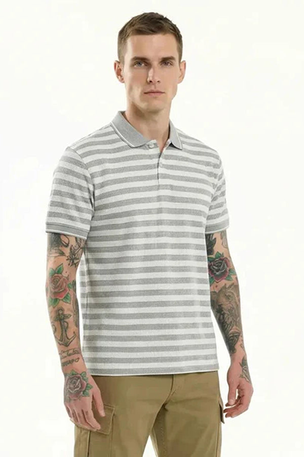 Octave Men Striped Polo Collar T-shirt