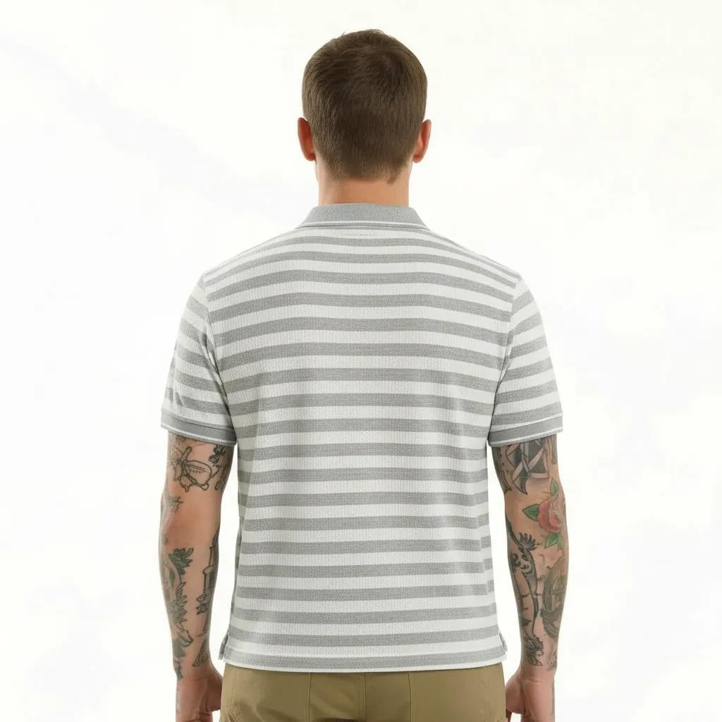 Octave Men Grey Melange Striped Polo Collar T-shirt