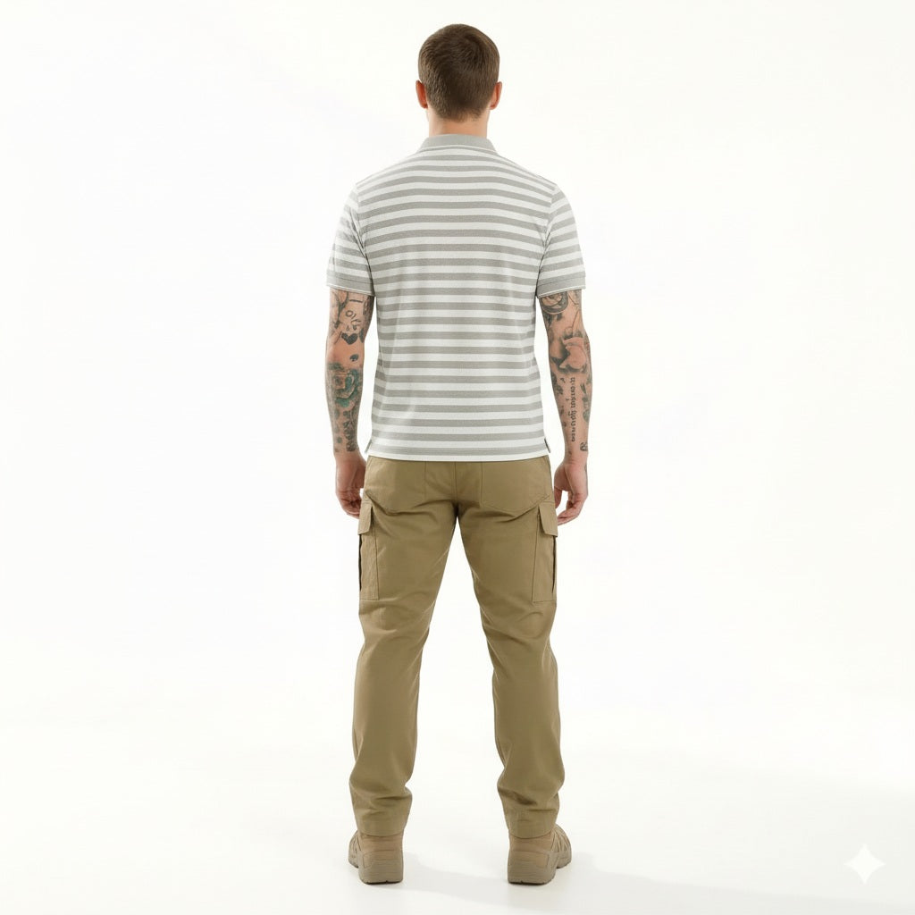 Octave Men Linen Melange Striped Polo Collar T-shirt