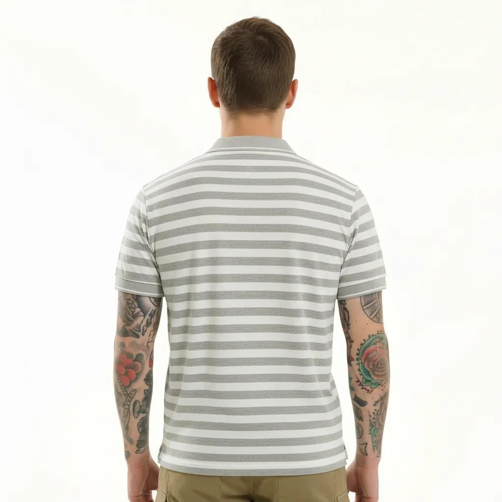 Octave Men Linen Melange Striped Polo Collar T-shirt