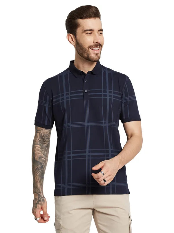 Octave Men Checked Polo Collar Pockets T-Shirt