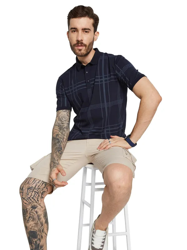 Octave Men Checked Polo Collar Pockets T-Shirt