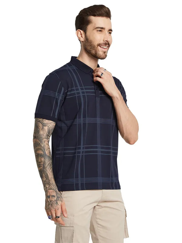 Octave Men Checked Polo Collar Pockets T-Shirt