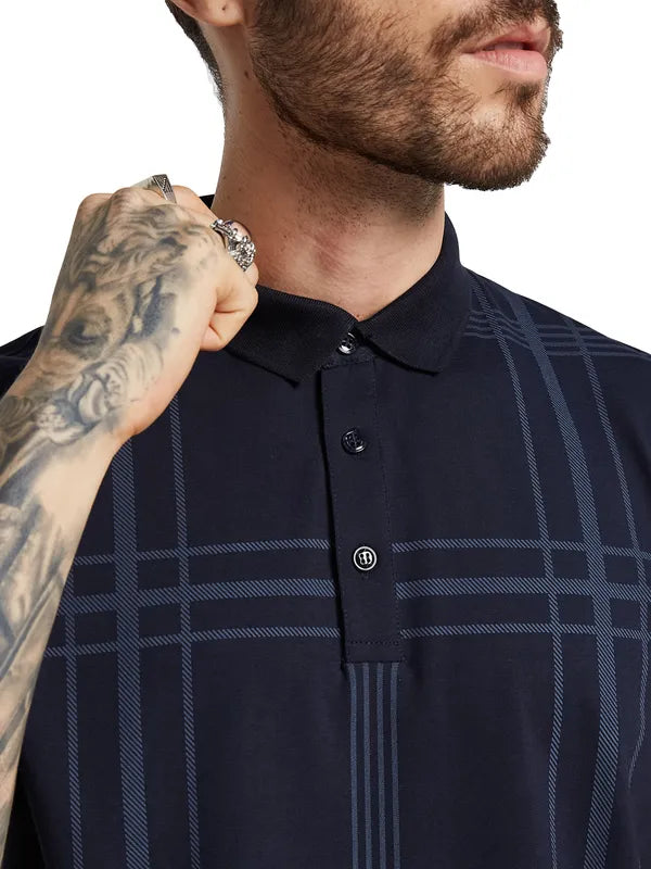 Octave Men Checked Polo Collar Pockets T-Shirt