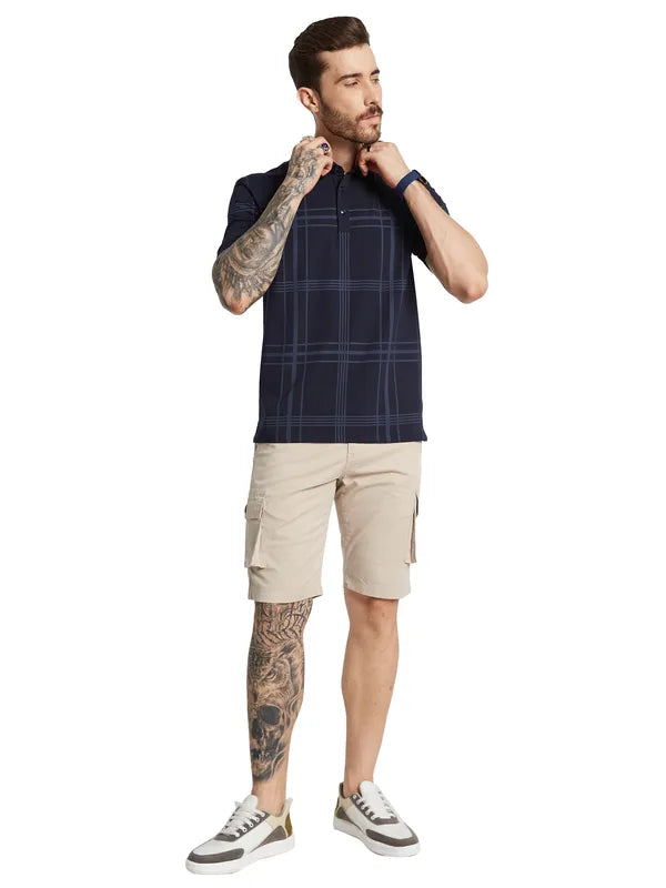 Octave Men Checked Polo Collar Pockets T-Shirt