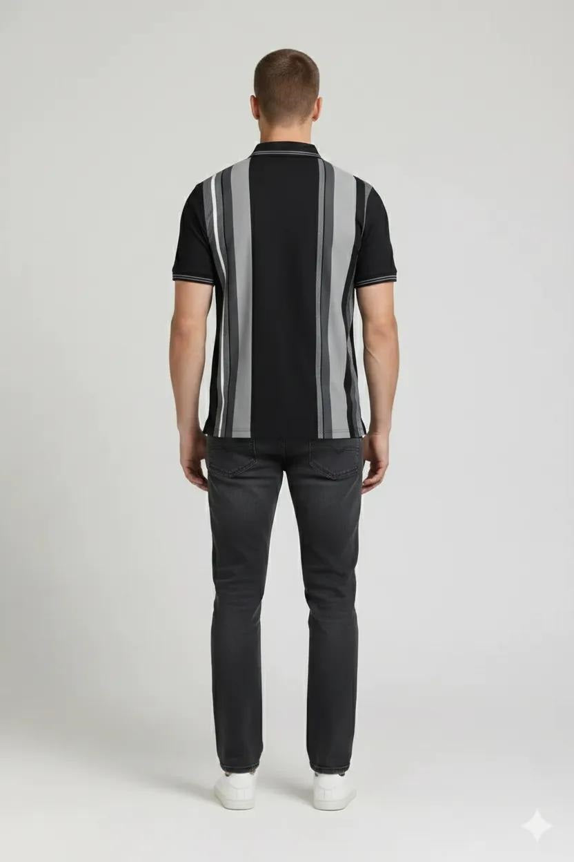 Men Black Colourblocked Polo Collar T-shirt