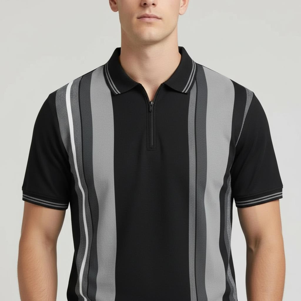 Men Black Colourblocked Polo Collar T-shirt