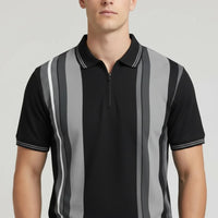 Men Black Colourblocked Polo Collar T-shirt