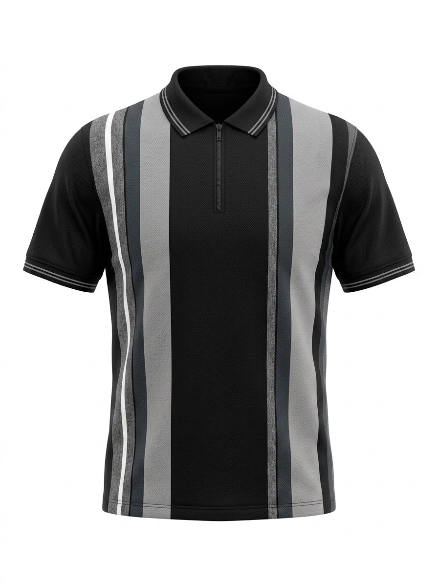 Men Black Colourblocked Polo Collar T-shirt