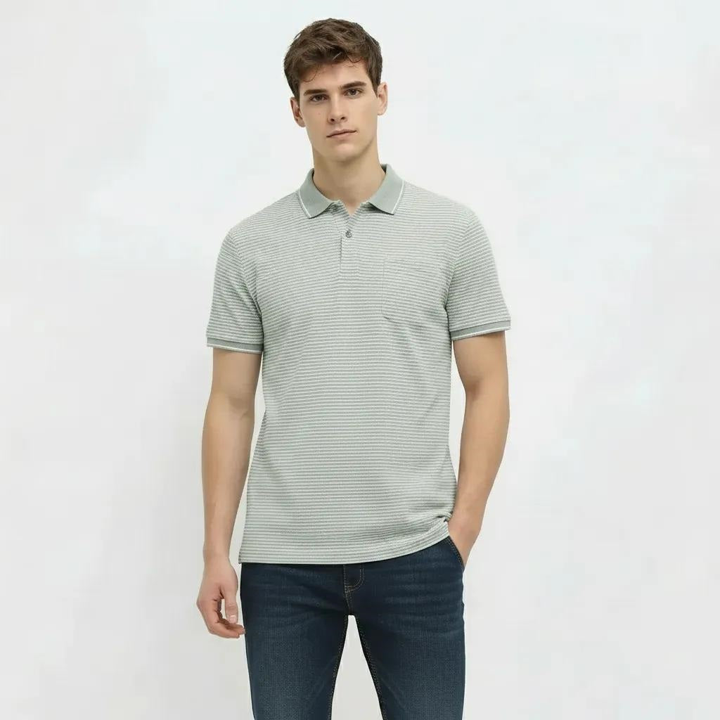 Men Desert Sage Striped Polo Collar T-shirt