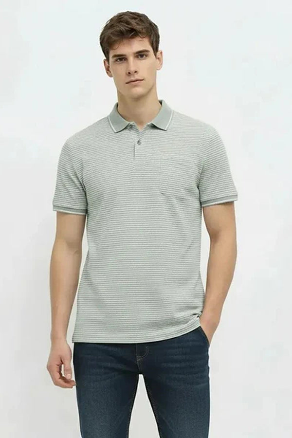 Men Striped Polo Collar T-shirt