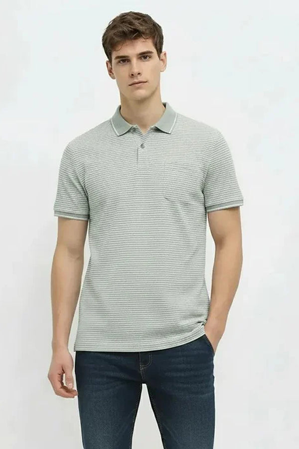 Men Striped Polo Collar T-shirt