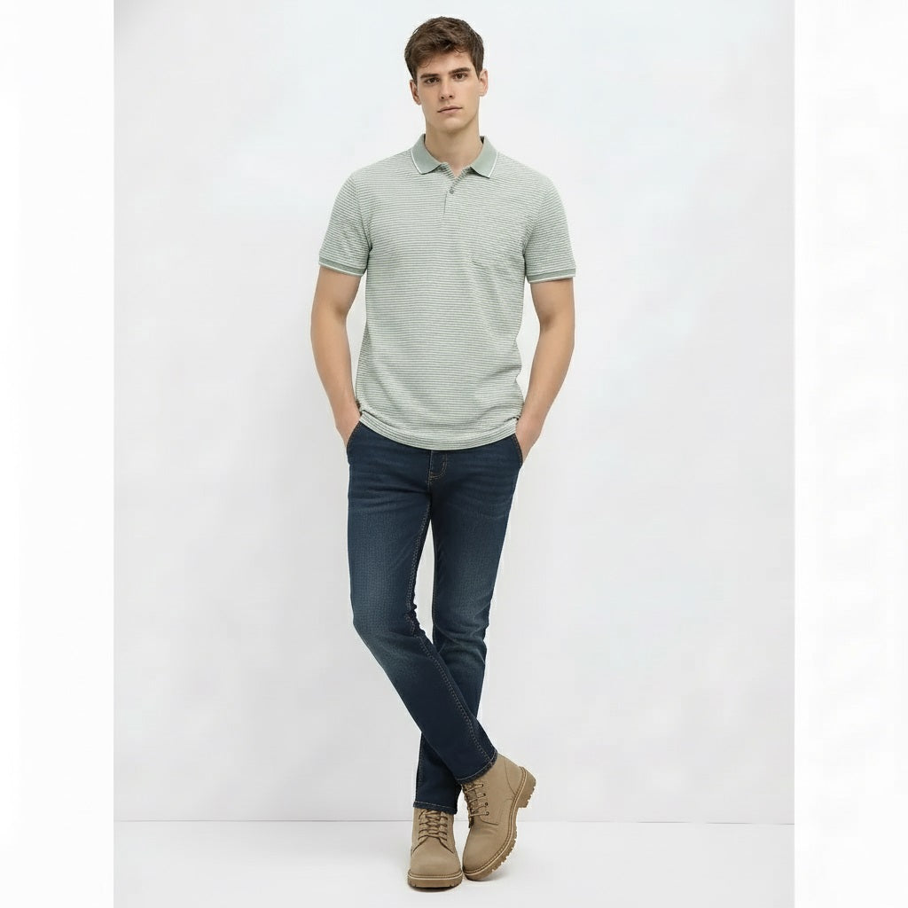 Men Desert Sage Striped Polo Collar T-shirt