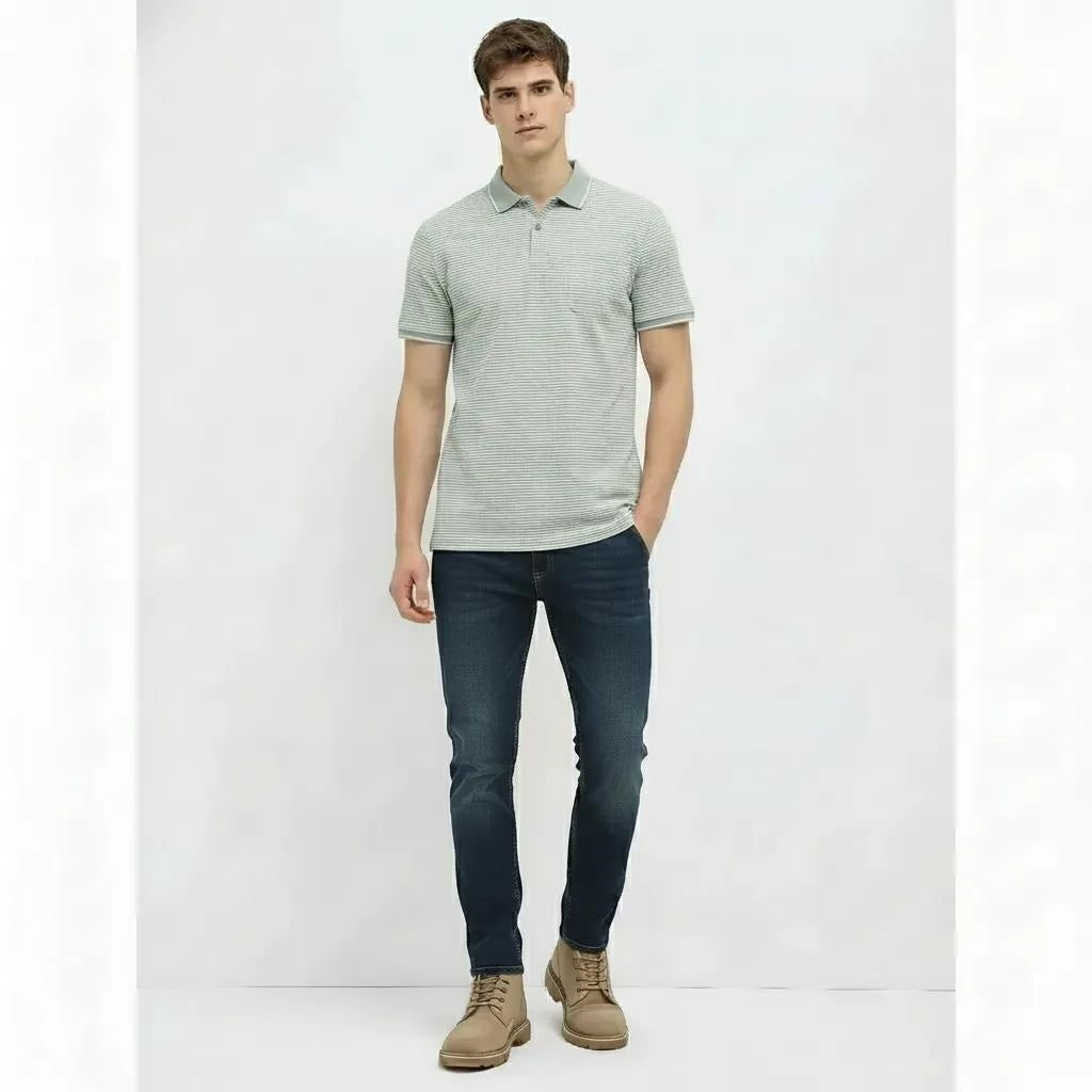 Men Desert Sage Striped Polo Collar T-shirt