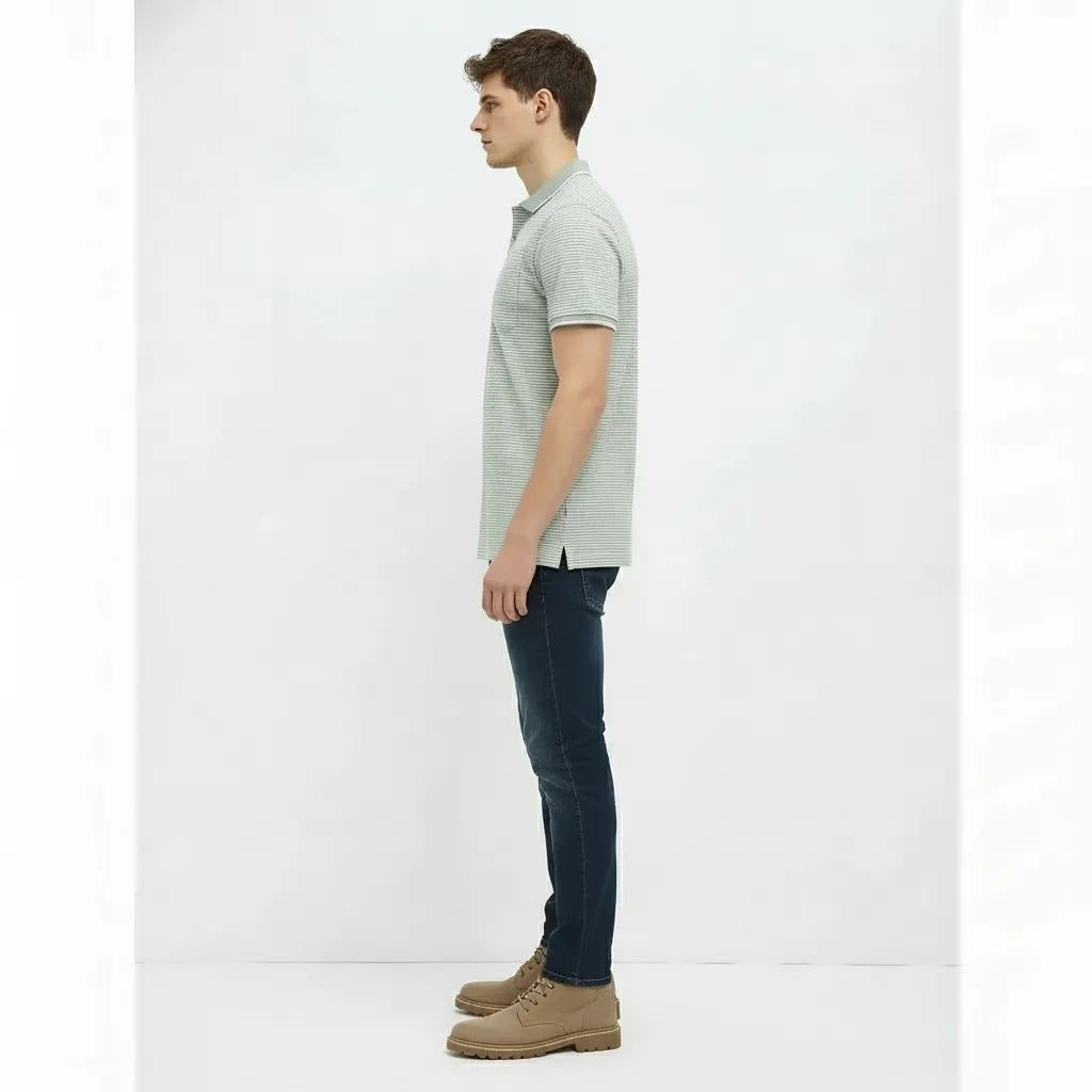 Men Desert Sage Striped Polo Collar T-shirt