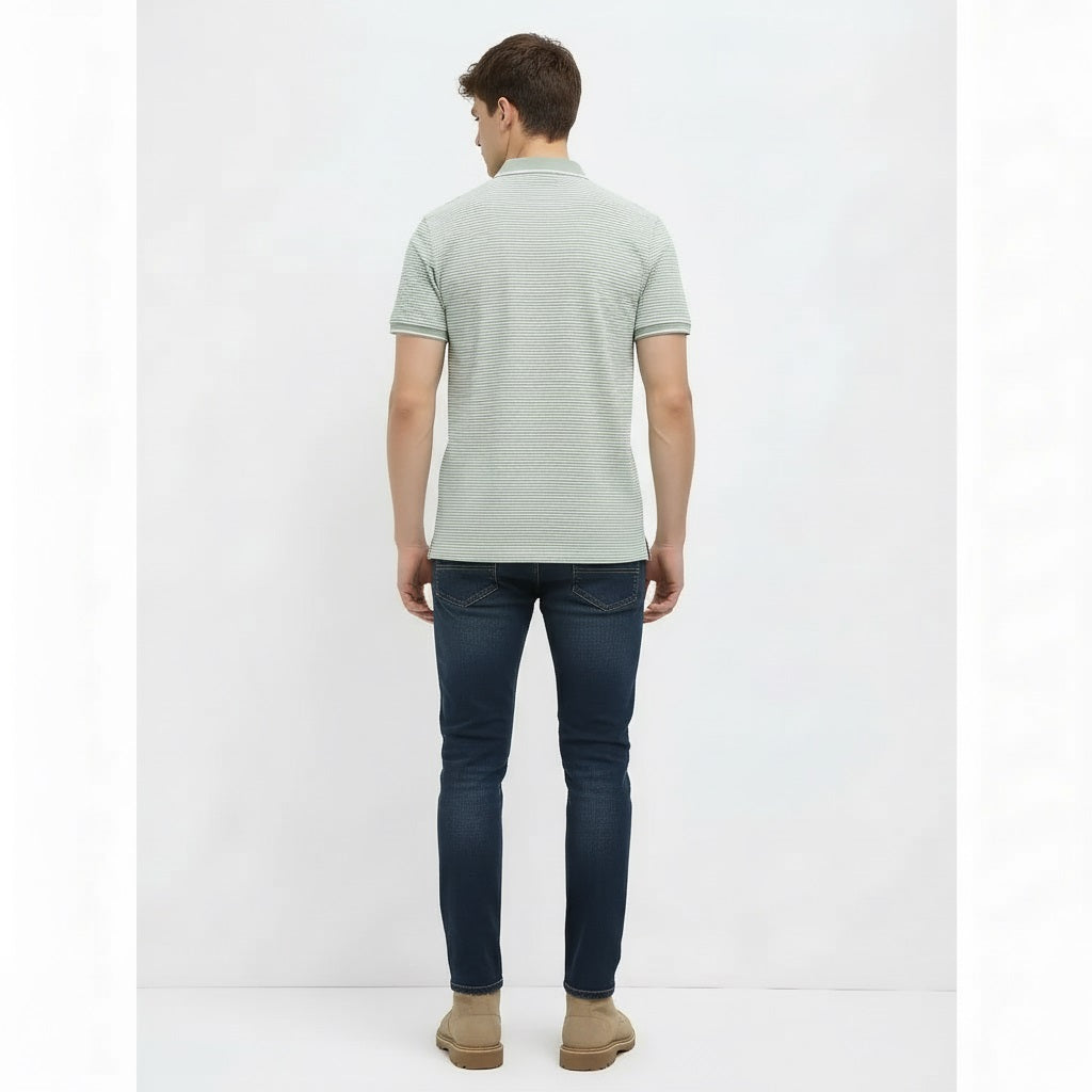 Men Desert Sage Striped Polo Collar T-shirt