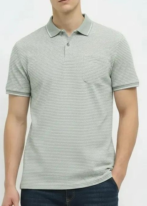 Men Desert Sage Striped Polo Collar T-shirt
