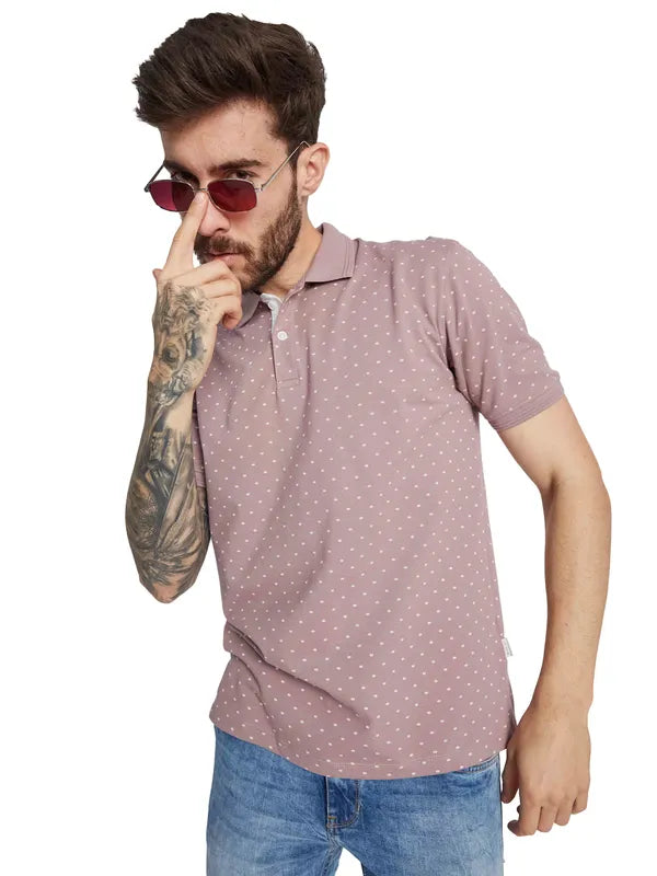 Octave Men Micro Ditsy Printed Polo Collar T-Shirt