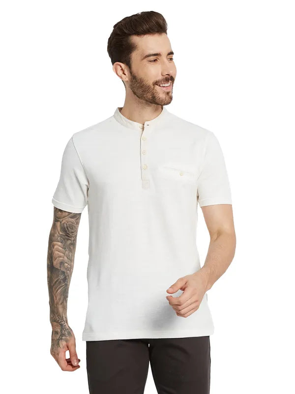 Octave Men Mandarin Collar Pockets T-Shirt