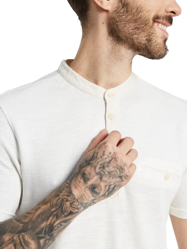 Octave Men Mandarin Collar Pockets T-Shirt