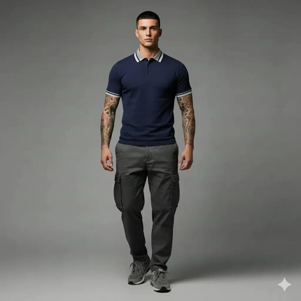 Men Navy Sold Polo Collar T-shirt