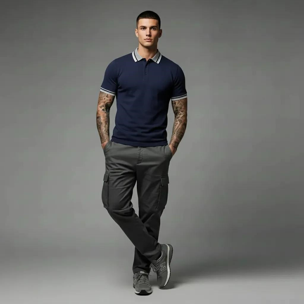 Men Navy Sold Polo Collar T-shirt