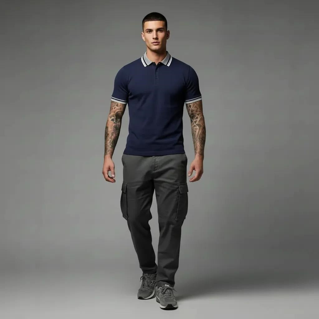 Men Navy Sold Polo Collar T-shirt