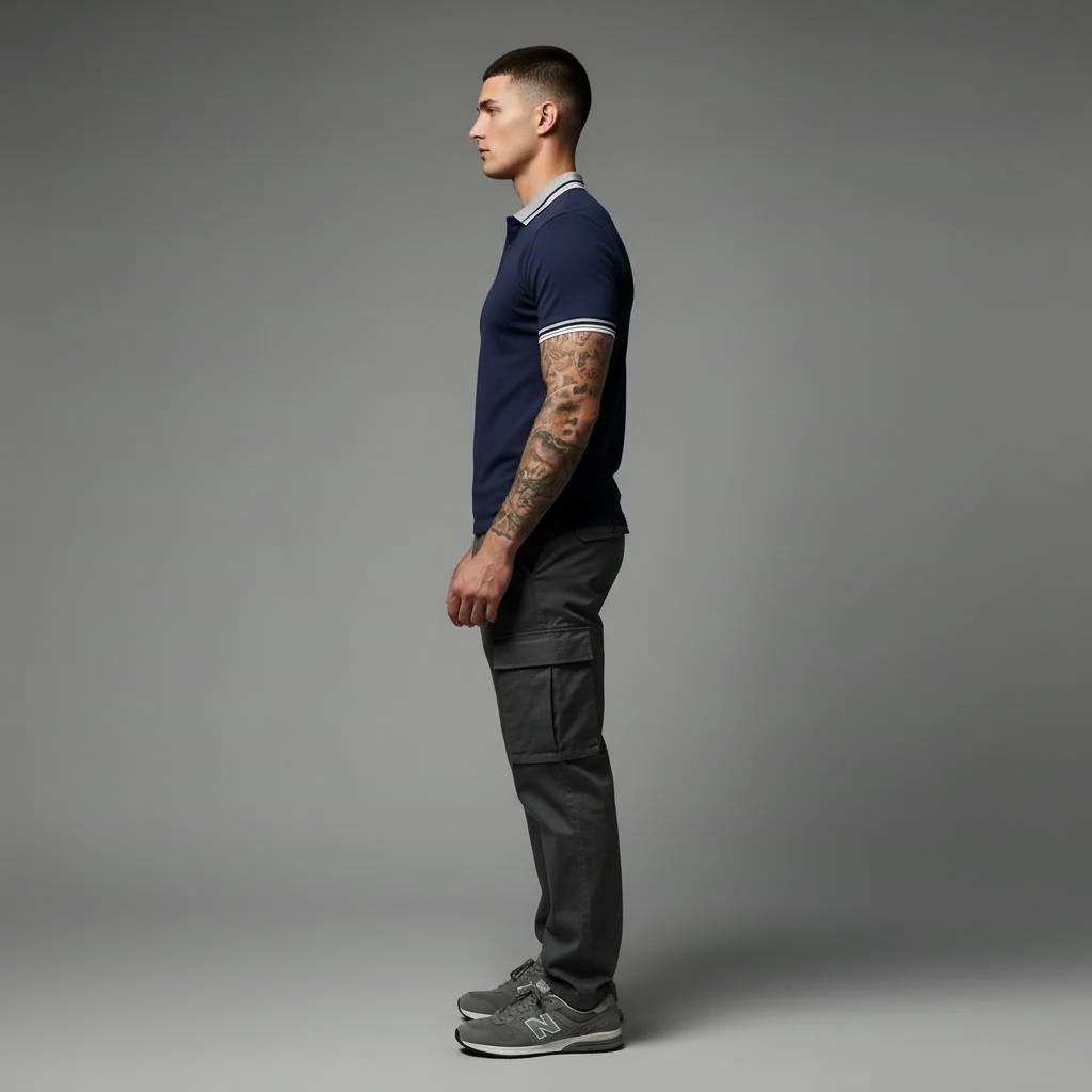 Men Navy Sold Polo Collar T-shirt