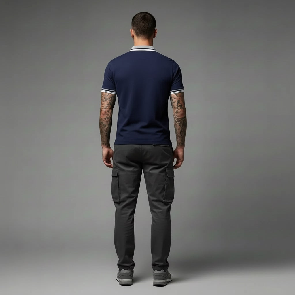 Men Navy Sold Polo Collar T-shirt