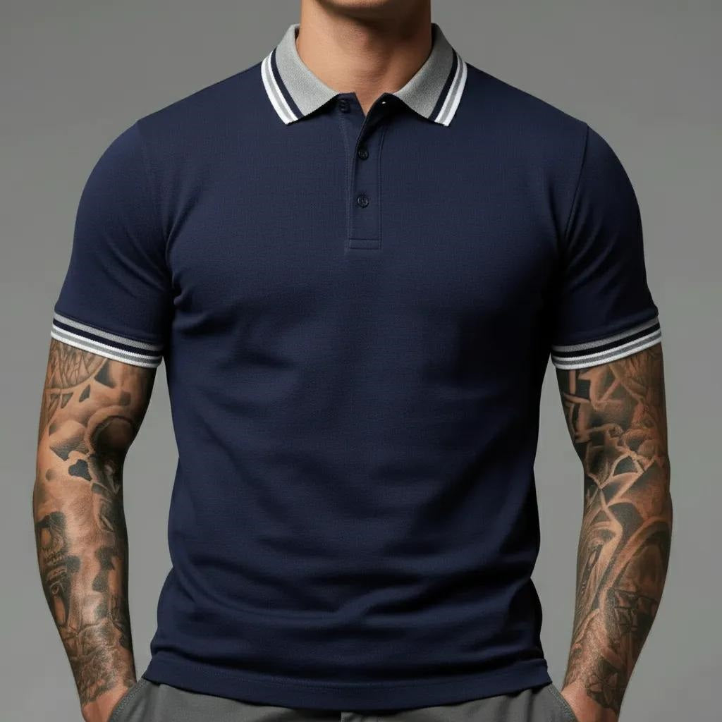 Men Navy Sold Polo Collar T-shirt